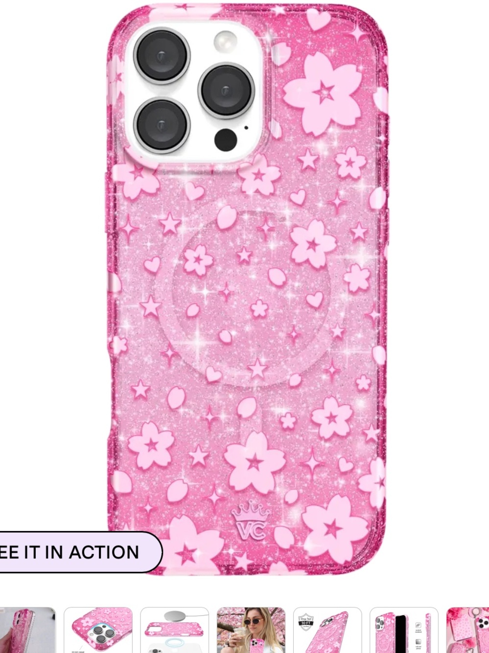 Velvet Caviar Pink Glitter Cherry Blossom iPhone Case